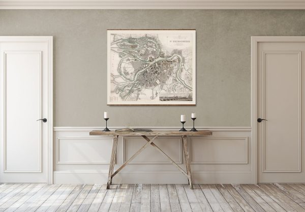 Map of St Petersburg Vintage City Map on Ready to Hang Roll Down Canvas Decorative Antique Wall Decor Map Scroll of Russia on Sale