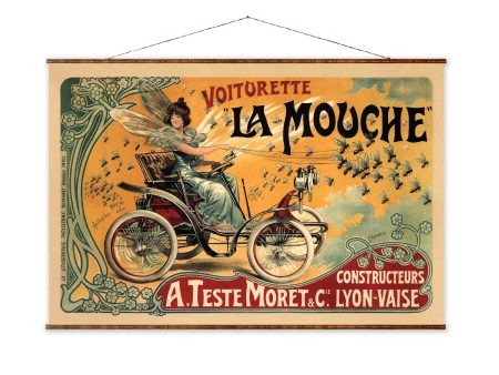 Voiturette La Mouche Vintage Poster Canvas Art Ready to Hang Wall Decor Roll Down Canvas Scroll For Sale