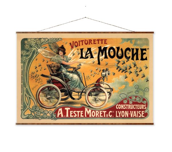 Voiturette La Mouche Vintage Poster Canvas Art Ready to Hang Wall Decor Roll Down Canvas Scroll For Sale