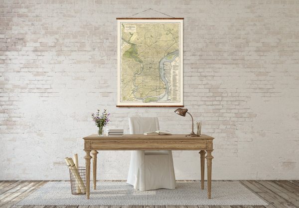 Philadelphia City Map Vintage City Map on Ready to Hang Roll Down Canvas Decorative Antique Wall Decor Map Scroll of Pennsylvania Discount