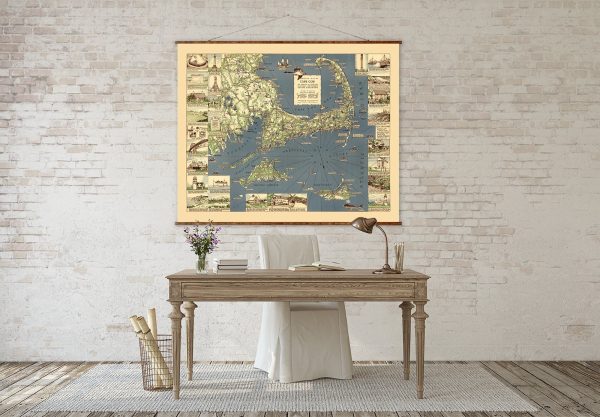 The Reaches of Cape Cod Map Vintage Ready to Hang Roll Down Canvas Map Decorative Antique Map Scroll Wall Hanging Map of Massachusettes Online Sale