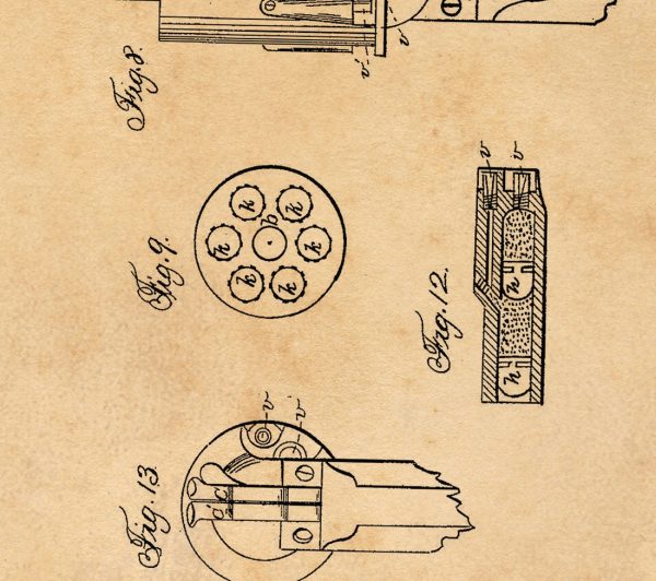 Revolver Gun Patent Vintage Illustrations Ready to Hang Roll Down Industrial Decorative Canvas Scroll Supply