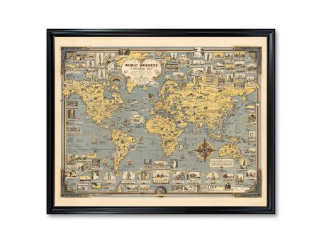 World Wonders A Pictorial Map Poster Print Vintage Home Wall Decor on Sale