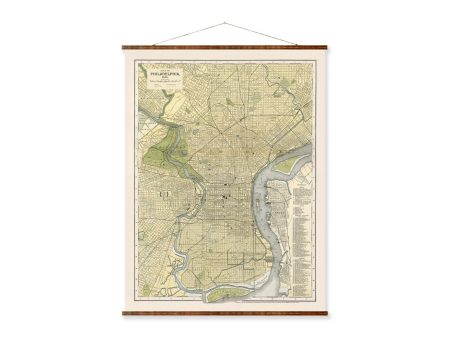 Philadelphia City Map Vintage City Map on Ready to Hang Roll Down Canvas Decorative Antique Wall Decor Map Scroll of Pennsylvania Discount