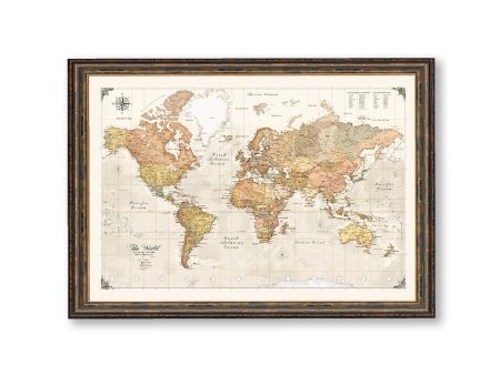 World Map Current Up to Date Poster Print Decorative Map of the World Vintage Colored Push Pin Bestseller Sale