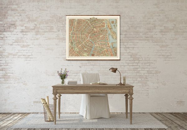 Map of Amsterdam Vintage European City Map on Ready to Hang Roll Down Canvas Decorative Antique Wall Decor Map Scroll of The Netherlands Online Sale