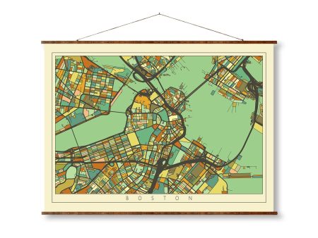 Boston Mosaic City Art Map Vintage Colored on Ready to Hang Roll Down Canvas Decorative Antique Wall Decor Map Scroll Online Hot Sale