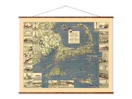 The Reaches of Cape Cod Map Vintage Ready to Hang Roll Down Canvas Map Decorative Antique Map Scroll Wall Hanging Map of Massachusettes Online Sale