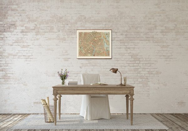 Map of Amsterdam Vintage European City Map on Ready to Hang Roll Down Canvas Decorative Antique Wall Decor Map Scroll of The Netherlands Online Sale