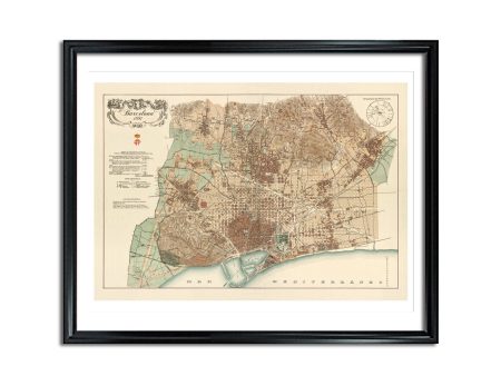 Barcelona Map 1890 Vintage City Poster Print on Matte Paper Decorative Antique Wall Decor Pictorial Map of Spain Online