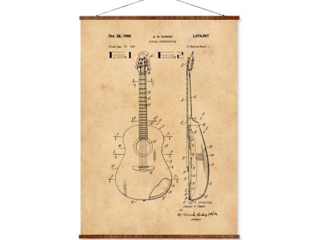 Accoustic Guitar Patent Vintage Illustrations Ready to Hang Roll Down Industrial Decorative Musical Instrument Canvas Scroll Fashion