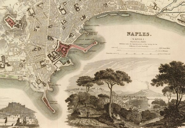 Map of Naples Vintage European City Map on Ready to Hang Roll Down Canvas Decorative Antique Map Scroll of Italy Online Sale