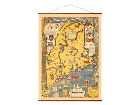 Maine 1938 Vintage Ready to Hang Roll Down Canvas Map Decorative Antique Map Scroll Wall Hanging Fashion