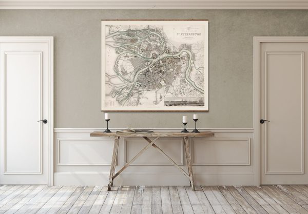 Map of St Petersburg Vintage City Map on Ready to Hang Roll Down Canvas Decorative Antique Wall Decor Map Scroll of Russia on Sale