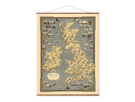 British Isles Pictorial Roll Down Vintage Canvas Decorative Scroll Europe Country Map England Ireland Scotland Maps Discount