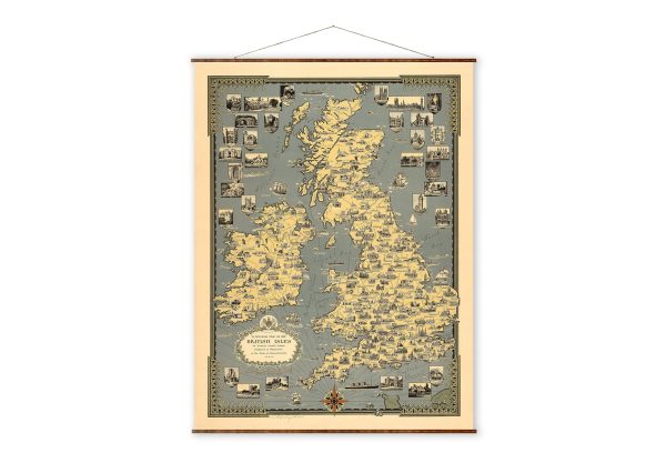 British Isles Pictorial Roll Down Vintage Canvas Decorative Scroll Europe Country Map England Ireland Scotland Maps Discount