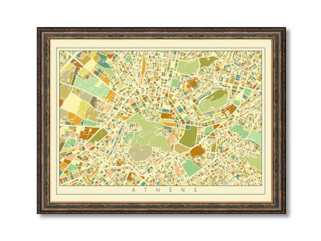 Athens City Mosaic Art Map Print Vintage Colored Map Modern Home Wall Decor For Sale