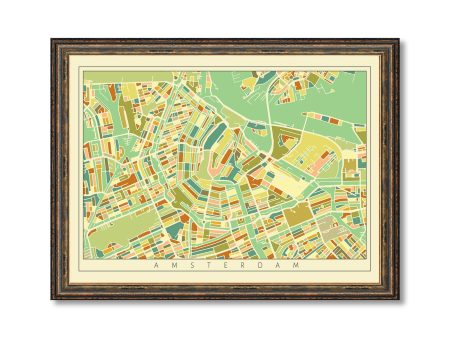 Amsterdam City Mosaic Art Map Print Vintage Colored Map Modern Home Wall Decor on Sale