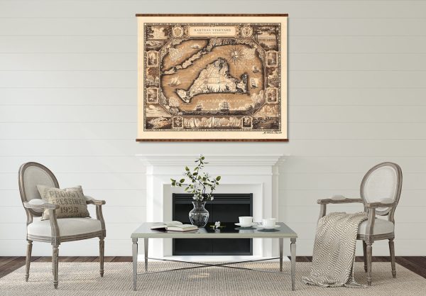 Martha s Vineyard Map Vintage City Map on Ready to Hang Roll Down Canvas Decorative Antique Wall Decor Map Scroll of Massachusetts on Sale