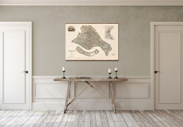 Map of Venice Vintage European City Map on Ready to Hang Roll Down Canvas Decorative Antique Map Scroll of Italy Supply