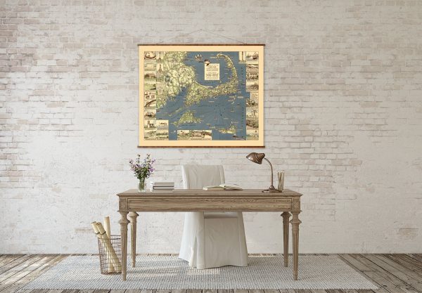 The Reaches of Cape Cod Map Vintage Ready to Hang Roll Down Canvas Map Decorative Antique Map Scroll Wall Hanging Map of Massachusettes Online Sale