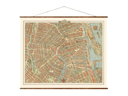 Map of Amsterdam Vintage European City Map on Ready to Hang Roll Down Canvas Decorative Antique Wall Decor Map Scroll of The Netherlands Online Sale