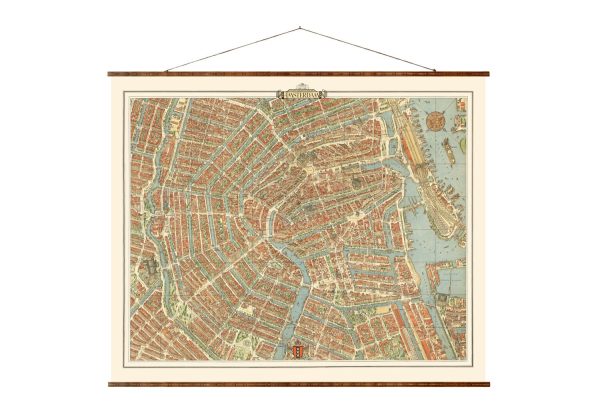 Map of Amsterdam Vintage European City Map on Ready to Hang Roll Down Canvas Decorative Antique Wall Decor Map Scroll of The Netherlands Online Sale