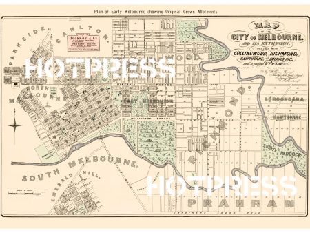 1852 Map of Melbourne Hot on Sale