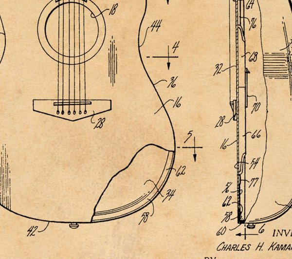 Accoustic Guitar Patent Vintage Illustrations Ready to Hang Roll Down Industrial Decorative Musical Instrument Canvas Scroll Fashion