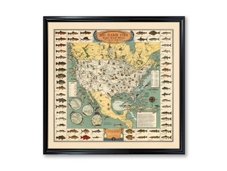 Big Game Fish Map Poster Print Vintage Fresh and Saltwater Fish Chart Fishermans Gift Online