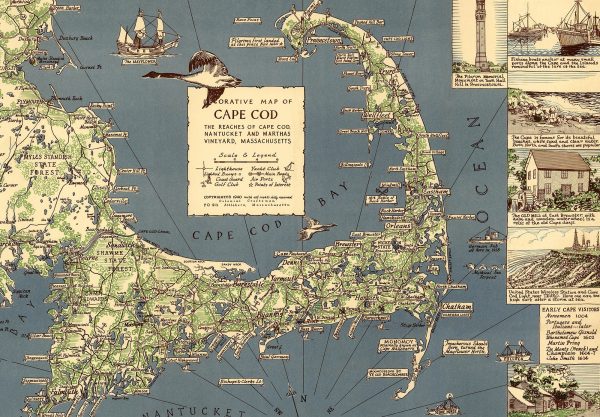 The Reaches of Cape Cod Map Vintage Ready to Hang Roll Down Canvas Map Decorative Antique Map Scroll Wall Hanging Map of Massachusettes Online Sale