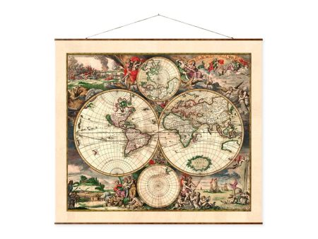 Vintage World Map 17th Century Ancient Roll Down Canvas Map Scroll Supply