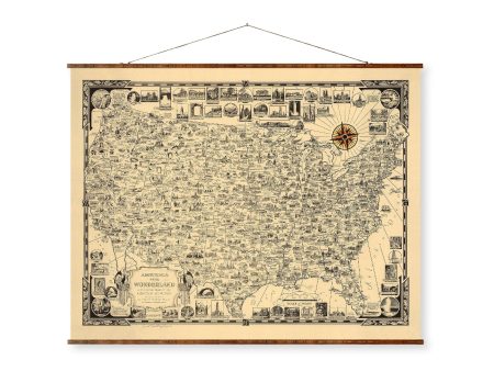 America the Wonderland Map on Canvas Ready to Hang Roll Down Canvas Decorative Antique Wall Decor Map Scroll Online Sale