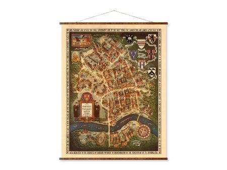 Map of Harvard Vintage College Map on Ready to Hang Roll Down Canvas Decorative Wall Decor Map Scroll Online now