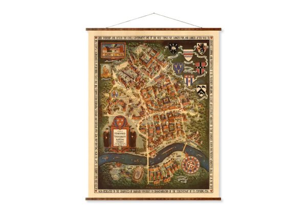 Map of Harvard Vintage College Map on Ready to Hang Roll Down Canvas Decorative Wall Decor Map Scroll Online now