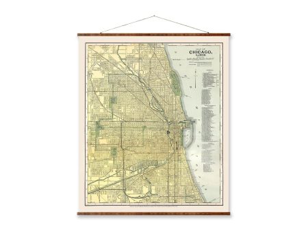 Chicago Map Vintage City Map on Ready to Hang Roll Down Canvas Decorative Wall Decor Map Scroll of Illinois For Discount