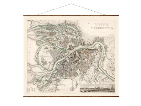 Map of St Petersburg Vintage City Map on Ready to Hang Roll Down Canvas Decorative Antique Wall Decor Map Scroll of Russia on Sale