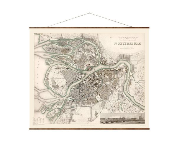 Map of St Petersburg Vintage City Map on Ready to Hang Roll Down Canvas Decorative Antique Wall Decor Map Scroll of Russia on Sale