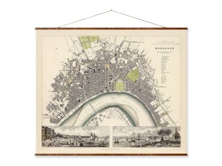 Map of Bordeaux Vintage European City Map on Ready to Hang Roll Down Canvas Decorative Antique Wall Decor Map Scroll of France For Discount