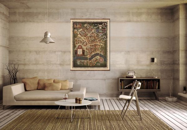 Map of Harvard Vintage College Map on Ready to Hang Roll Down Canvas Decorative Wall Decor Map Scroll Online now