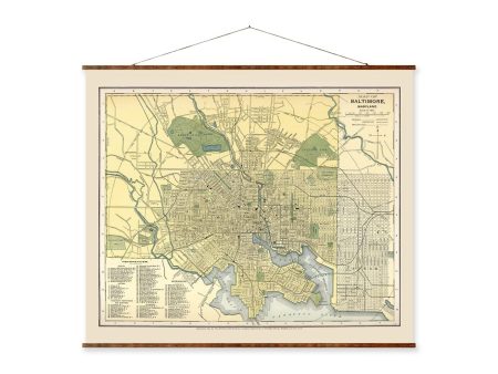 Baltimore Map Vintage City Map on Ready to Hang Roll Down Canvas Decorative Antique Wall Decor Map Scroll of Maryland on Sale