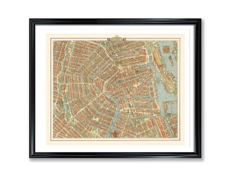 Amsterdam Map Vintage City Poster Print on Matte Paper Decorative Antique Wall Decor Pictorial Map of The Netherlands on Sale