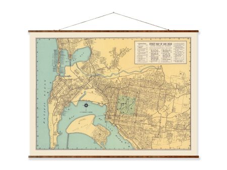 Vintage San Diego Map Vintage City Map on Ready to Hang Roll Down Canvas Decorative Wall Decor Map Scroll of California Fashion