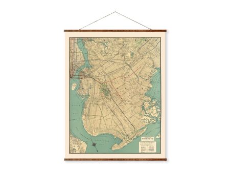 Brooklyn Vertical Map Ready to Hang Roll Down Canvas Decorative Wall Decor Vintage Map Scroll of New York 1924 Fashion