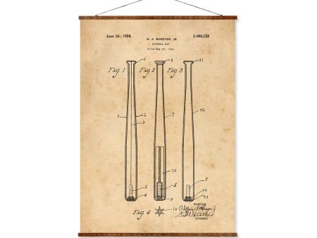 Baseball Bat Patent Vintage Illustrations Ready to Hang Roll Down Industrial Decorative Canvas Scroll Sports Decor Discount