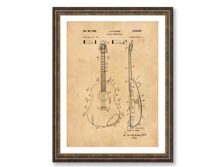 Accoustic Guitar Patent Vintage Illustrations  Industrial Decorative Musical Instrument Print BUY 3 Get 4th PRINT FREE For Cheap