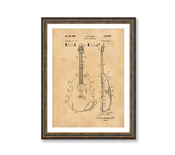 Accoustic Guitar Patent Vintage Illustrations  Industrial Decorative Musical Instrument Print BUY 3 Get 4th PRINT FREE For Cheap