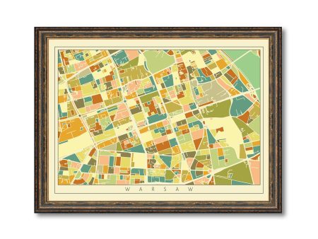 Warsaw City Mosaic Art Map Print Vintage Colored Map Modern Home Wall Decor For Sale