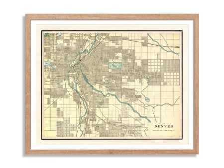 Denver Map Vintage Poster Print on Matte Paper Decorative Antique Wall City Map Decor of Colorado on Sale