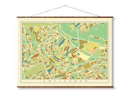 Amsterdam Mosaic Art Map Vintage Colored on Ready to Hang Roll Down Canvas Decorative Antique Wall Decor Map Scroll Sale